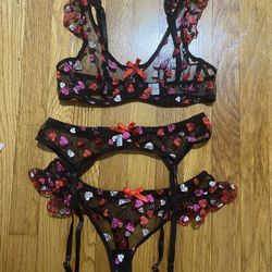 Never Worn New Valentines Set with Garter Belt Size Medium