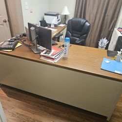 Brown And Beige Metal Desk