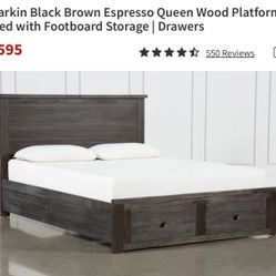 Larkin Black Brown Espresso Queen Wood Platform Bed with Footboard Storage | Drawers
