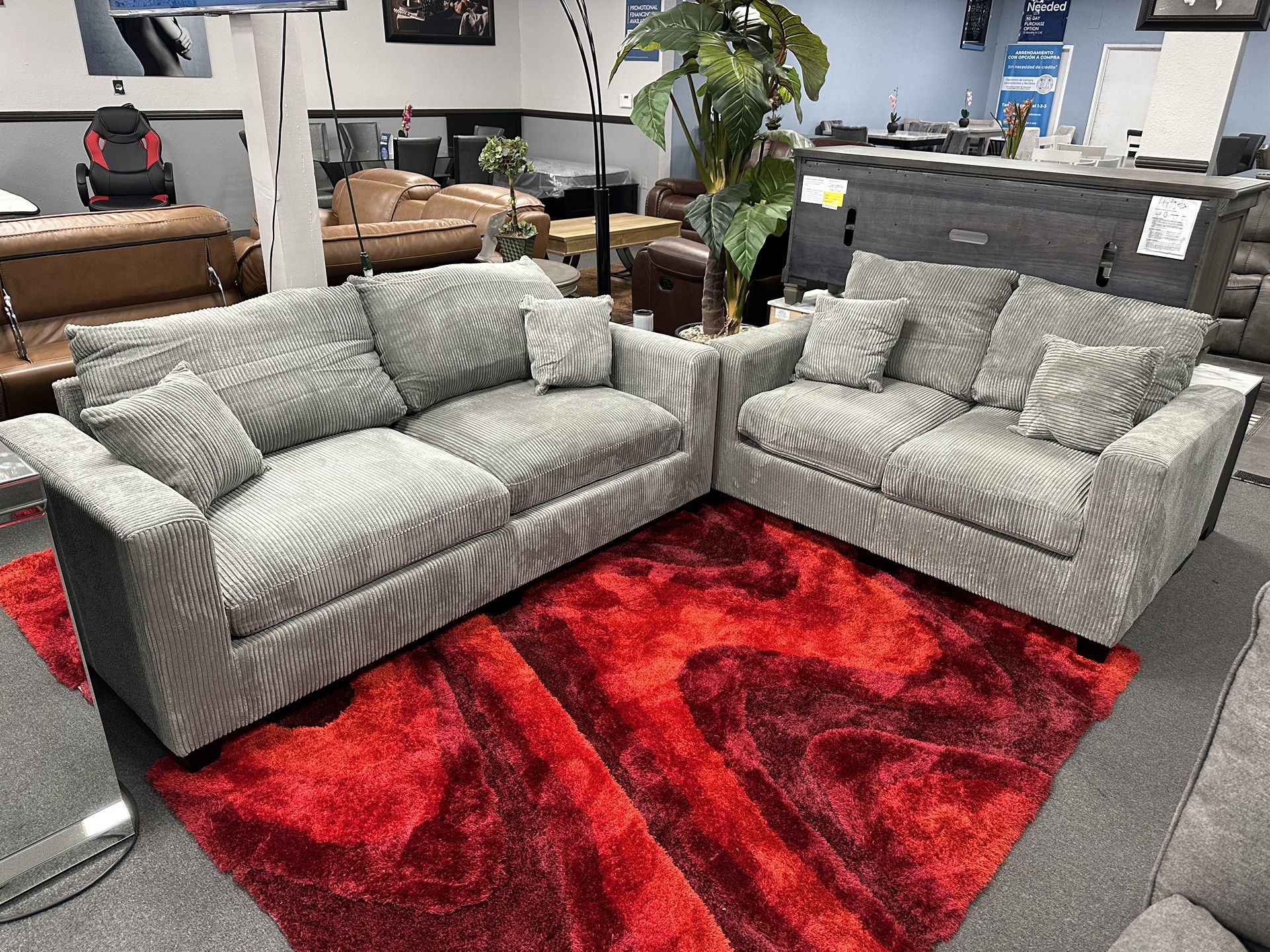 2PC Gray Sofa & Loveseat