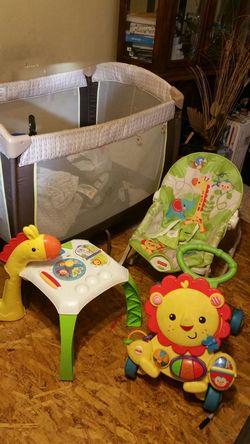 Play yard, toddle chair, walker, table