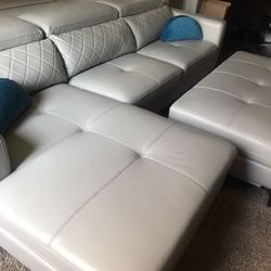 New! Platinum Chaise Lounge Sofa With  Storage  Ottoman