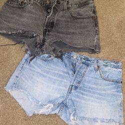 Two Pairs Of Womens Sz 28 High Waisted Levis Cut Off Shorts