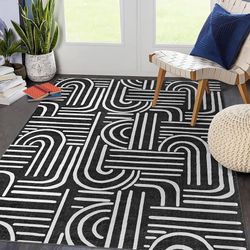 Washable 8x10 Area Rugs for Living Room, Abstract Soft Rainbow Non Slip Throw Rugs with Rubber, Low Pile Stain Resistant Boho Geometric Carp