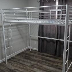 Loft Bed Frame (White) with Desk