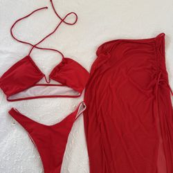 Red Three Piece Bikini