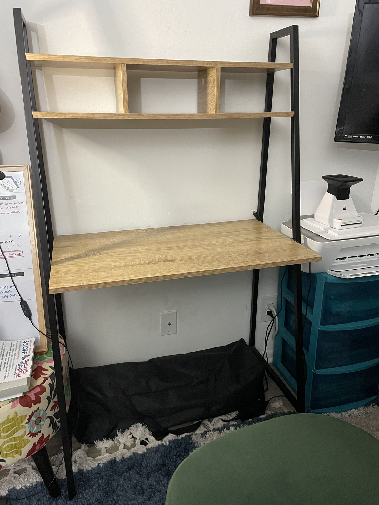Wood & Metal 3-tier Desk With Shelves 