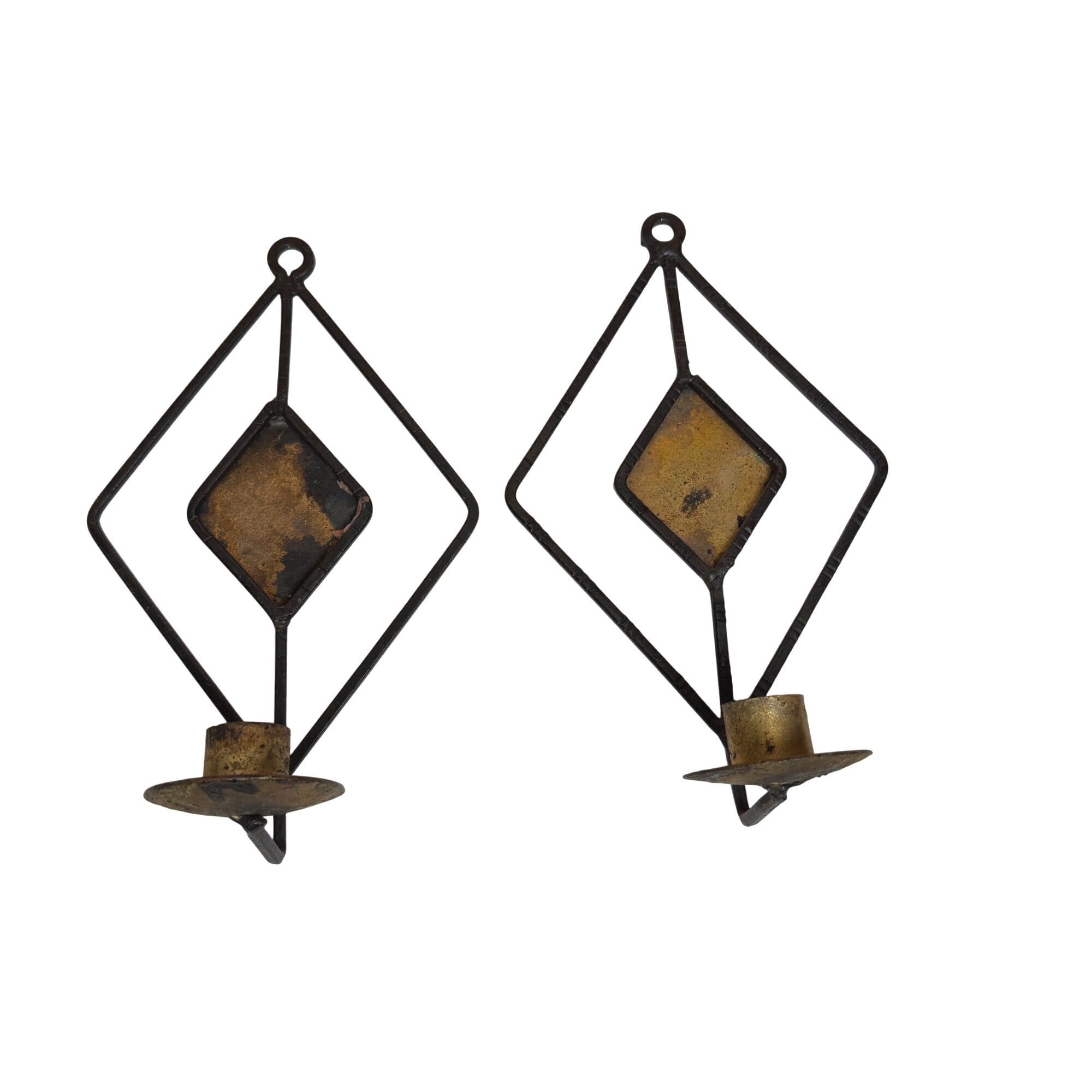 Rustic Welded Iron Wall-Mount Candlestick Holders Set of 2