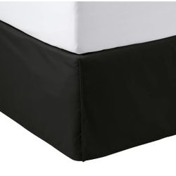 Amazon Basics Lightweight Pleated Bed Skirt, Queen, Black, Solid