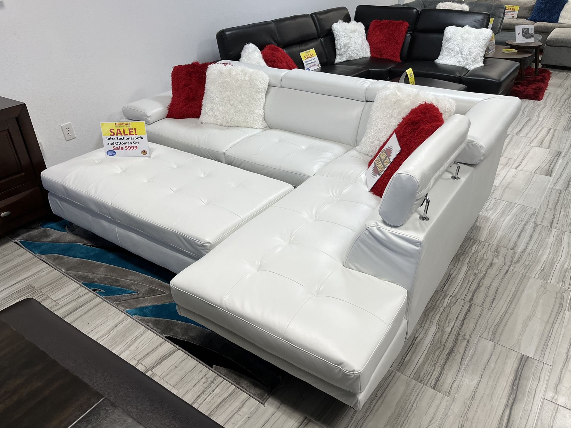 White Leather Sectional With Ottoman ** Same Day Delivery ** $50 Down No Credit Needed