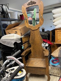 Wooden coat rack bench with mirror