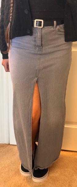 Zara Long Gray Denim Skirt Size Small