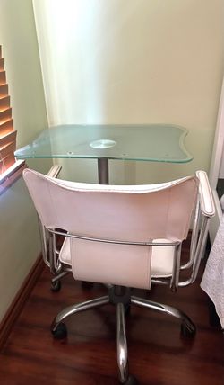 White Glass Desk & Matching Chair For Sale!