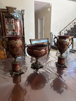 3 Golden Burgundy Decorative Vases