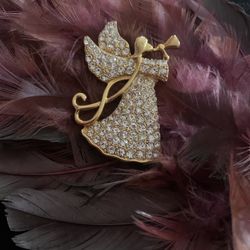 Monet Rhinestone Angel Pin 3”