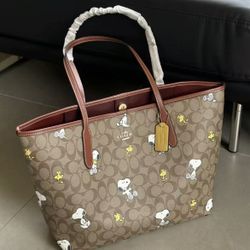 Coach Brown and Red Snoopy Tote