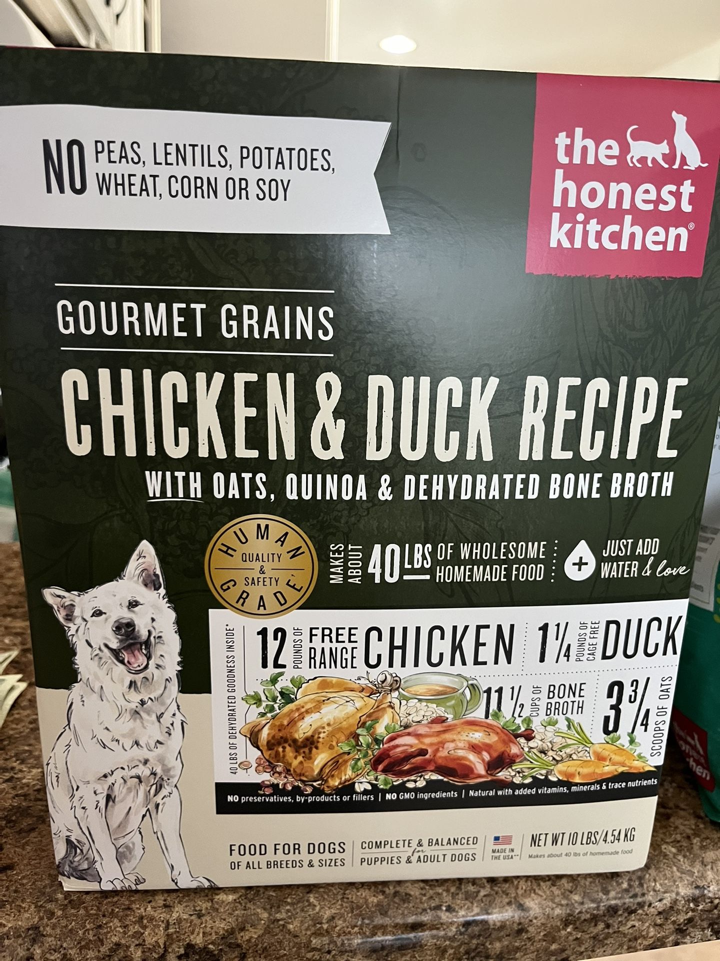 unopened honest kitchen dog food gourmet grains dehydrated 10 lb bag