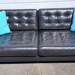 IKEA MORABO Black Leather 3-Seater Sofa
