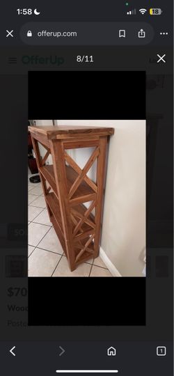 Tall Wooden Bookshelf with X-Pattern Sides or kitchen shelves