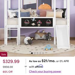 Twin Bed With Slide And Blackboard