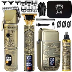 "Professional Cordless Men's Hair Clipper Set" Barber-grade Electric Shaver + Beard Trimmer | LED Display | Home Haircut Tools