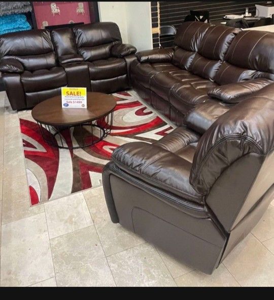 *Summer Closeout Sale!!!*---Trendy Madrid Brown Leather Reclining Sets---Delivery And Financing Available😉