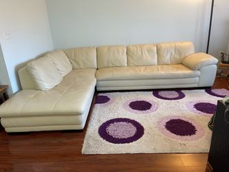 Large Genuine Leather Beige Cream Sectional Sofa Couch