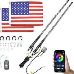 Brand New!  2pc 5ft Bluetooth  Whip Lights, Turning Signal Function Compatible with Polaris RZR Can-Am Maverick X3, APP Control LED Whip Lights for Si