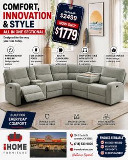 Power recliner on head rest & footrest   modular sectional  w he