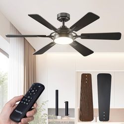 Passky Ceiling Fans with Lights, 52 inch Black Ceiling Fan with Light and Remote Control, Reversible, Dimmable, 3CCT, Quiet, Ceiling Fan for Bedroom, 
