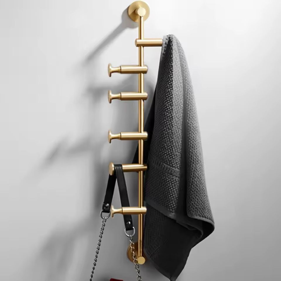 Wall Mount Coat Hooks Coat Rack for Clothes Handbags Towel Hat Storage Stand Hanger Space Saving 6 Hooks 20Kg for Bedroom Hotel Golden