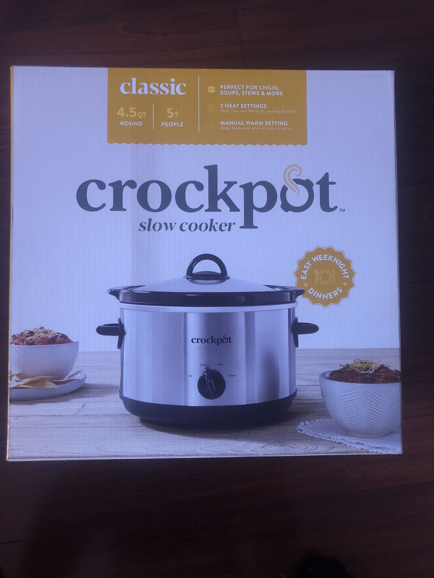 Crockpot Classic Slow Cooker 4.5 Qt 3 Heat Settings Brand New