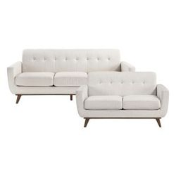 Brand new biege linen midcentury sofa + loveseat 2PCs set