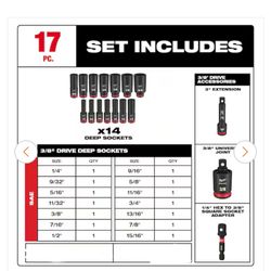 Milwaukee 3/8in. Deep Well Socket Set 