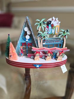 World Market Laser Cut Wood Mid Century Bowling Alley LED Light Up Decor NWT...