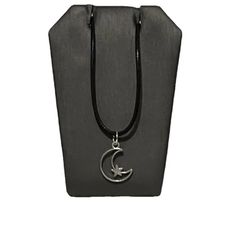 Crescent Moon Goddess Amulet Silver Plated On Leather Cord