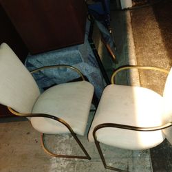 4 Chairs Designer Style Gold White Vintage