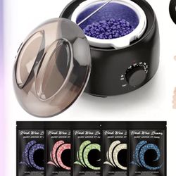 Waxing Kit - Wax Warmer for Hair Removal, Hard Wax Kit with 14oz 5 Bags Hard Wax Beans for Full Body, Legs, Face, Eyebrows, Bikini, Brazilian Waxing K