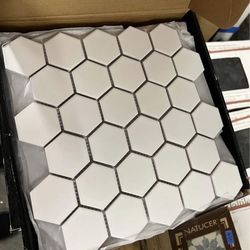White 2 in. Hexagon 11 in. x 11 in. x 0.25 in. Matte Porcelain Mesh Mounted Mosaic Tile
