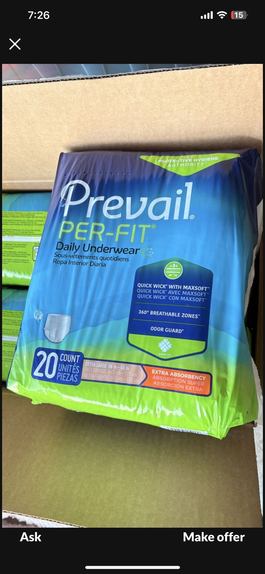XL Adult Pull Ups Prevail Per-fit $10 Each Package