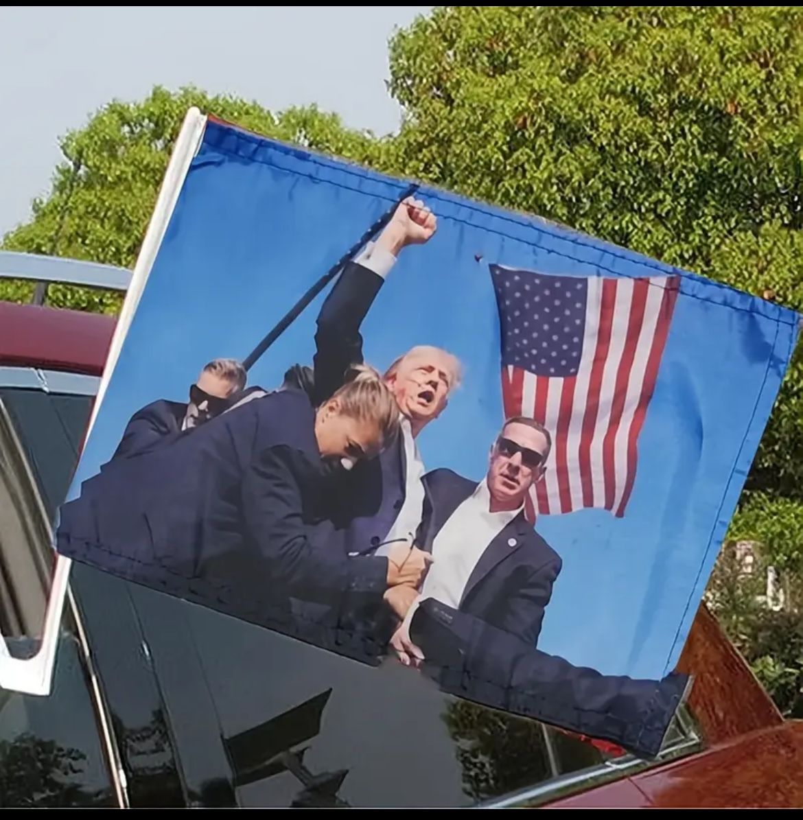 New - Donald Trump Fight Fight Fight Fist Pump patriotic Car flag - MAGA