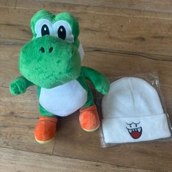 Super Mario Bros Yoshi And Boo Plush Toy And Beanie Brand New