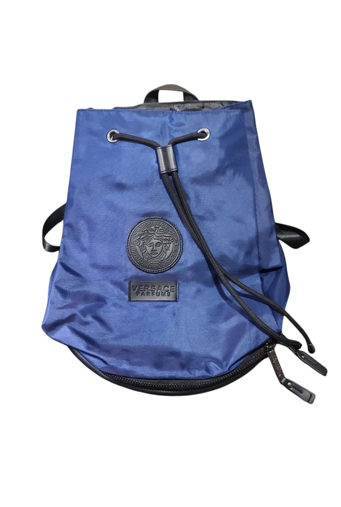 Versace Parfums Blue Black Nylon Medusa Logo Backpack Authentic Versace Bag