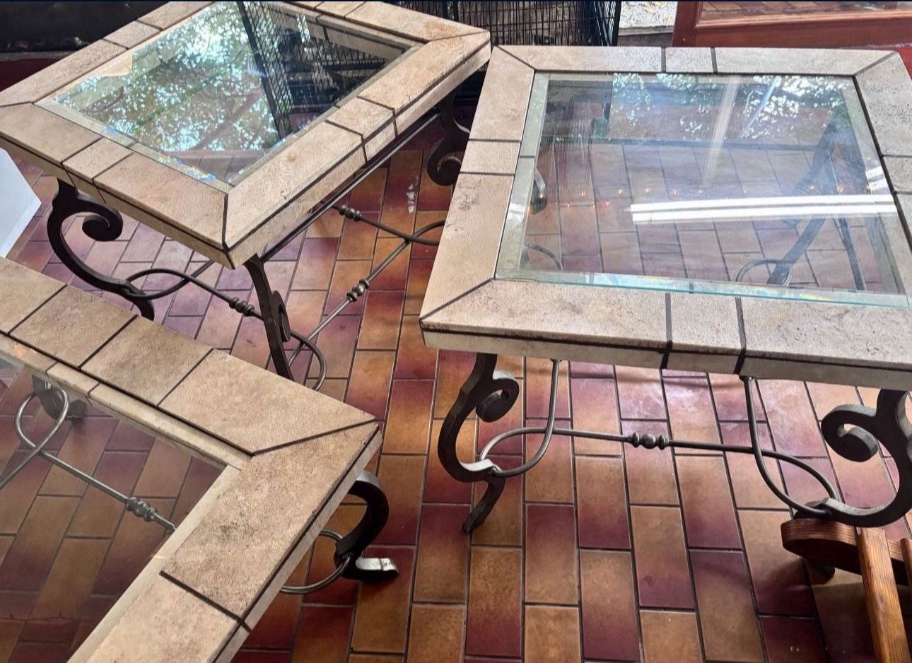 3 STONE TABLES- 1 Coffee Table & 2 Matching End Tables