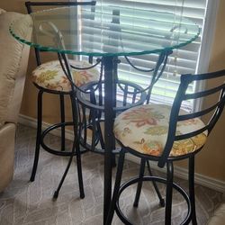 Metal Glass Table And High Chairs