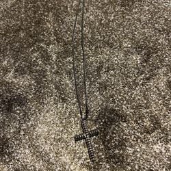 Black Beaded Bracelet And Necklace Set W/cross Pendant