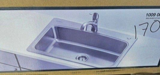 Glacier Bay All-In-One 33" X 22" X 8" Top-Mount Single Bowl Stainless Steel Kitchen Sink With Pull-Down Faucet And Strainer