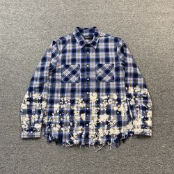 Amiri Plaid Hem Destroyed Edge Ink Plaid Long Sleeve Shirt