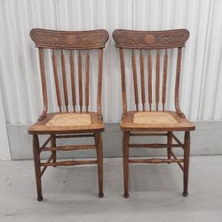 PAIR  OF  ANTIQUE  PRESSED  BACK  CHAIRS