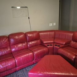 RED SECTIONAL WITH OTTOMAN